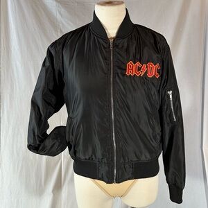 AC/DC 1981 World Tour Black Padded Nylon Bomber Jacket Full Zip Size Small
